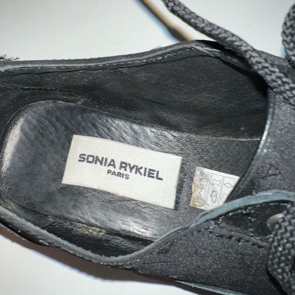 Sonia Rykiel Paris Black Leather/Satin Lace Up Sneakers with Rhinestone - Picture 10 of 11
